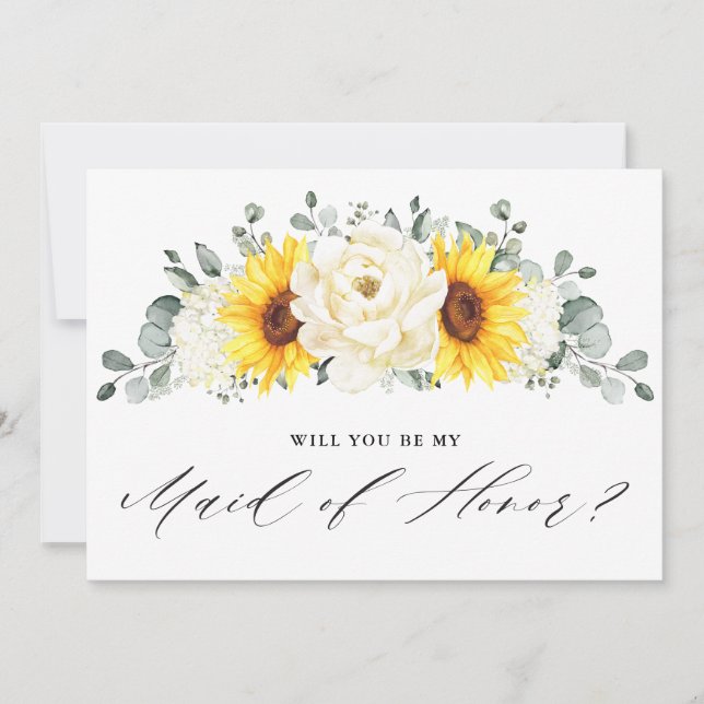 Sunflower Ivory Peony  Maid of Honour Invitation (Front)