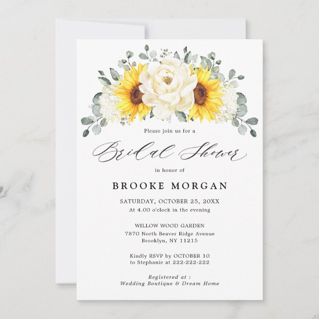 Sunflower Ivory Peony Pastel Floral Bridal Shower Invitation (Front)