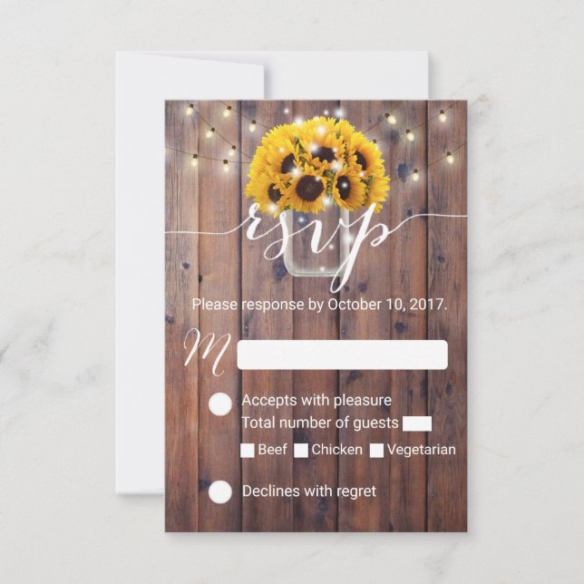 Sunflower Jar Barn Wood Rustic Wedding RSVP (Front)