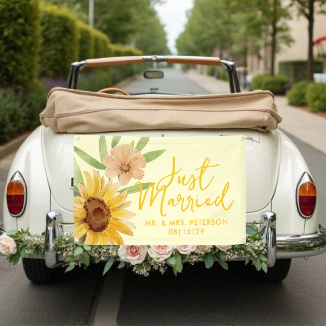 Sunflower Just Married Car Banner (Creator Uploaded)
