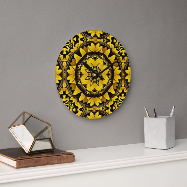 Sunflower Kaleidoscope Large Clock (Office)
