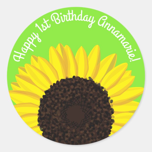 Sunflower Kid's Birthday Summer Cute Flowers Classic Round Sticker (Front)