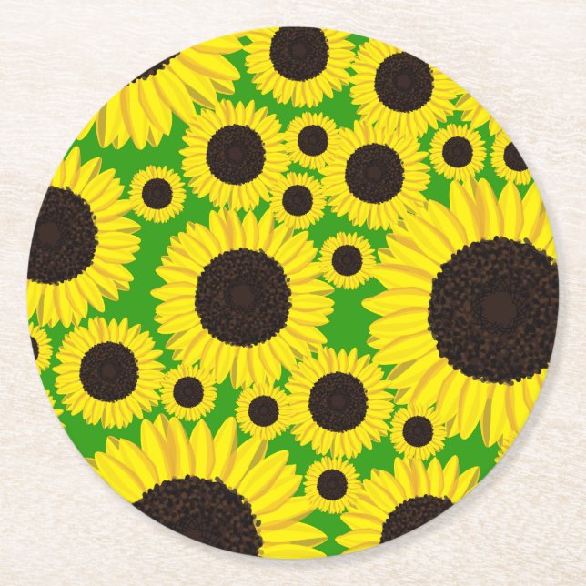 Sunflower Kid's Birthday Summer Cute Flowers Round Paper Coaster (Front)
