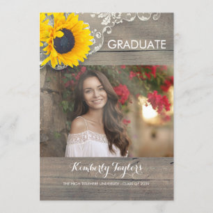 Sunflower Lace Photo Graduation Party Announcement