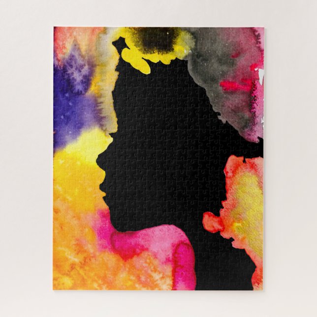 Sunflower lady silhouette watercolor art jigsaw puzzle (Vertical)