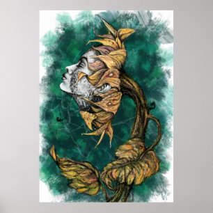 Sunflower Lady Surrealism Poster Print - Painting