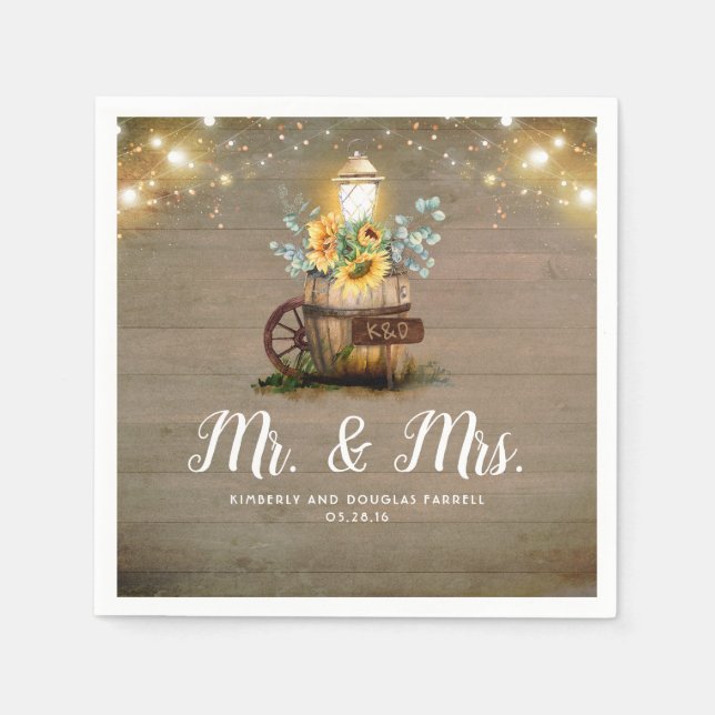 Sunflower Lantern Rustic Country Fall Wedding Napkin (Front)