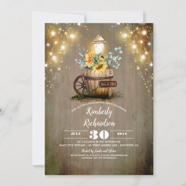 Sunflower Lantern Rustic Floral Fall Graduation Invitation (Front)