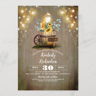 Sunflower Lantern Rustic Floral Fall Graduation Invitation