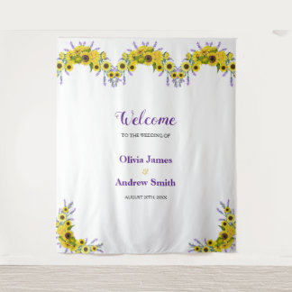 Sunflower & Lavender Floral Wedding Backdrop Tapestry