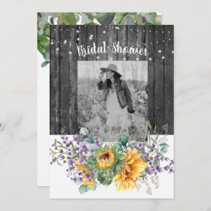 Sunflower Lavender Photo Rustic Bridal Shower  Invitation