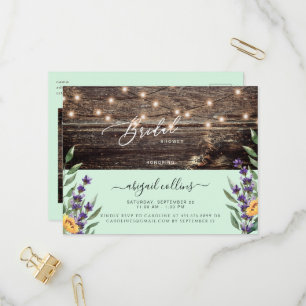Sunflower & Lavender Rustic Mint Bridal Invitation Postcard