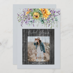 Sunflower Lavender Rustic Photo Bridal Shower  Invitation