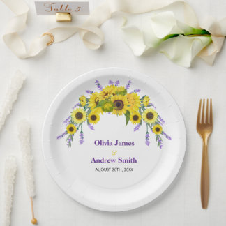Sunflower & Lavender Vintage Floral Wedding Party  Paper Plate