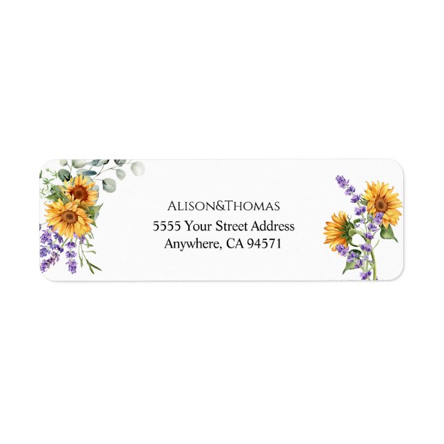 Sunflower Lavender Wedding Return Address Label (Front)
