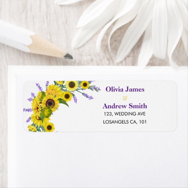 Sunflower & Lavender Wedding Return Address  Label (Insitu)