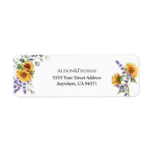 Sunflower Lavender Wedding Return Address Return Address Label