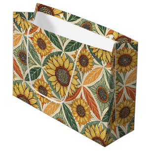 Sunflower & Leaf Pattern   Nature-Inspired Quilted Large Gift Bag