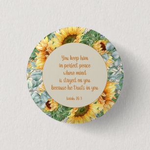 Sunflower Leaves Bible Verse Keep Perfect Peace   3 Cm Round Badge