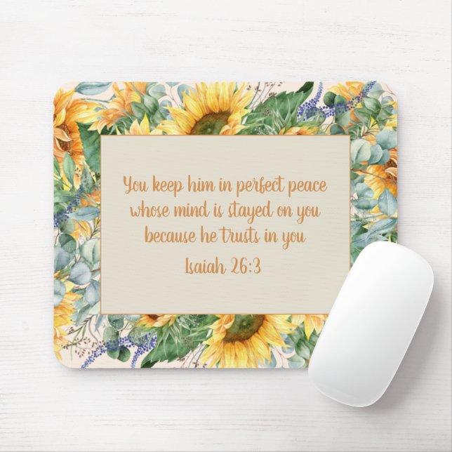 Sunflower Leaves Bible Verse Keep Perfect Peace   Mouse Pad (With Mouse)