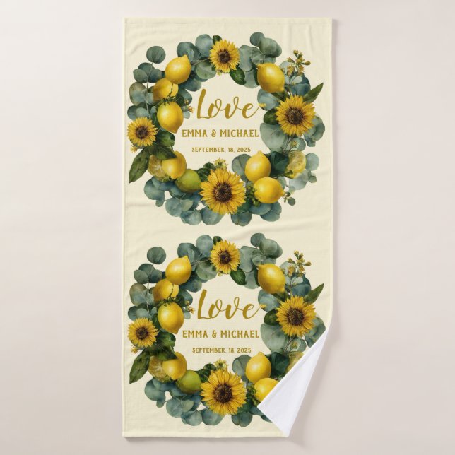 Sunflower Lemon Wreath Love Design Bath Towel (Bath Towel)