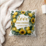 Sunflower Lemon Wreath Love Design Cushion<br><div class="desc">Warm and inviting, this autumn-inspired design features a sunflower and lemon wreath with the word “Love, ” perfect for celebrating couples and special moments. With the option to add names and a meaningful date, it becomes a unique keepsake for weddings, anniversaries, or first dates. Ideal for home décor products like...</div>