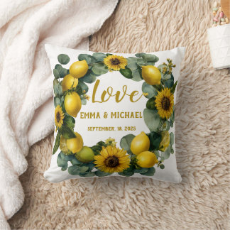 Sunflower Lemon Wreath Love Design Cushion