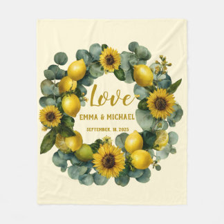 Sunflower Lemon Wreath Love Design Fleece Blanket