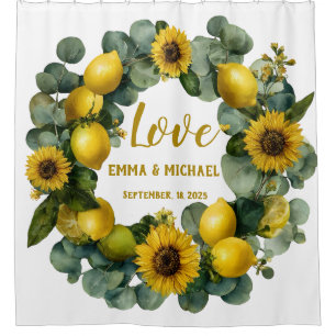 Sunflower Lemon Wreath Love Design Shower Curtain