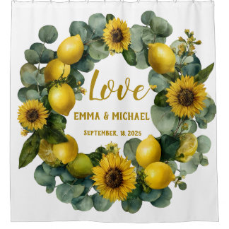 Sunflower Lemon Wreath Love Design Shower Curtain
