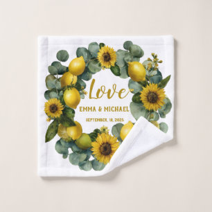 Sunflower Lemon Wreath Love Design Wash Cloth