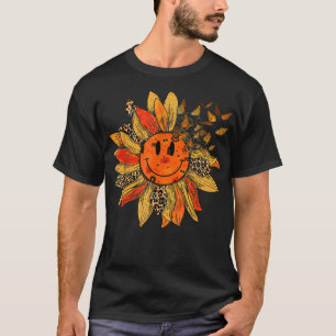 Sunflower Leopard Butterfly Autumn Fall Retro Groo T-Shirt