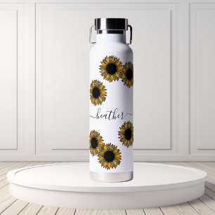 Sunflower Leopard Spot Monogram Name Personalised  Water Bottle