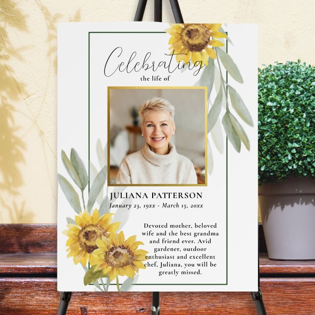Sunflower Life Celebration Photo Welcome Funeral Acrylic Sign (Creator Uploaded)