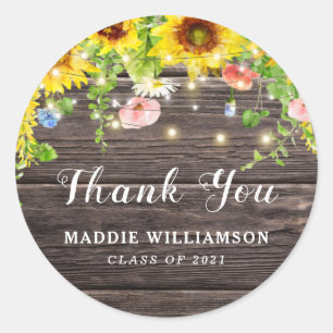 Sunflower Lights Barnwood Thank You Graduation Classic Round Sticker