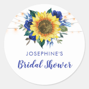 Sunflower Lights Blue Floral Bridal Shower Classic Round Sticker