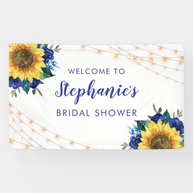 Sunflower Lights Blue Rose Bridal Shower Banner (Horizontal)