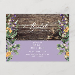 Sunflower Lights & Lavender Bridal Rustic Shower   Invitation Postcard
