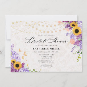 Sunflower Lilac Lights Rustic Blush Bridal Shower Invitation