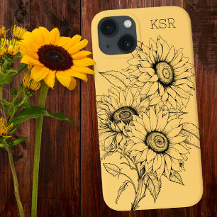 Sunflower Line Illustration Monogram iPhone 13 Case