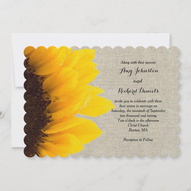 Sunflower Linen Rustic Wedding Invitation (Front)