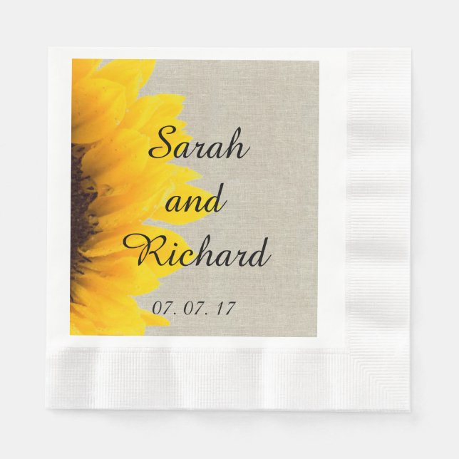 Sunflower Linen Rustic Wedding Paper Napkins (Front)