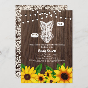 Sunflower lingerie shower invitation rustic wood