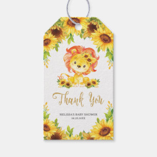 Sunflower Lion Baby Shower Thank You Favour Gift Tags