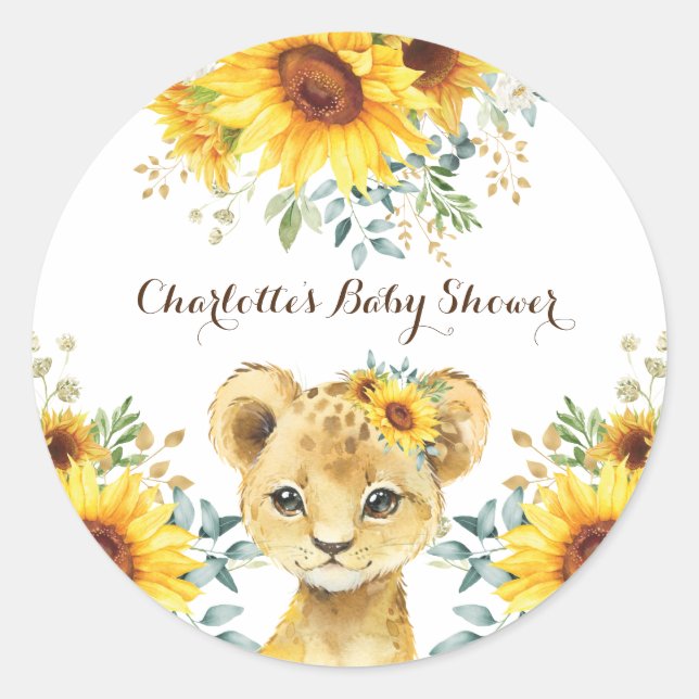 Sunflower Lion Cub Summer Birthday Baby Shower Classic Round Sticker (Front)