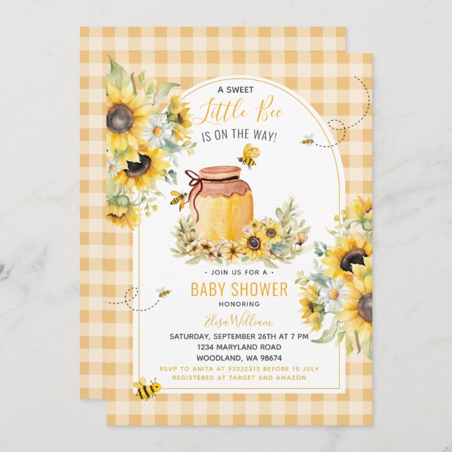Sunflower Little Bee is on the Way Baby Shower  Invitation (Front/Back)