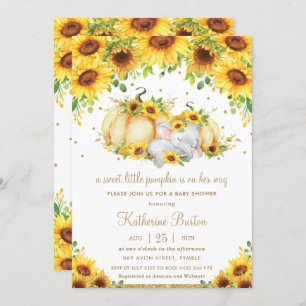 Sunflower Little Pumpkin Elephant Baby Shower Girl Invitation