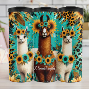Sunflower Llama Trio Vibrant Pattern Thermal Tumbler