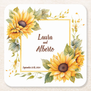 Sunflower Love: Personalized Wedding Coasters
