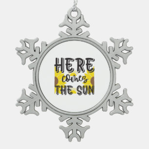 Sunflower Lover Here Comes The Sun Snowflake Pewter Christmas Ornament